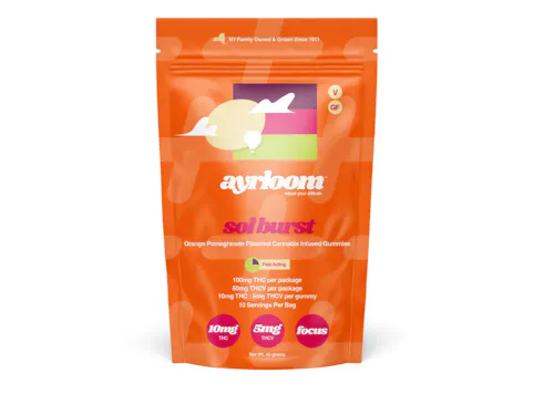 Ayrloom | Sol Burst | Orange Pomegranate | 2:1 THC / THCV Gummies | 10pk-1