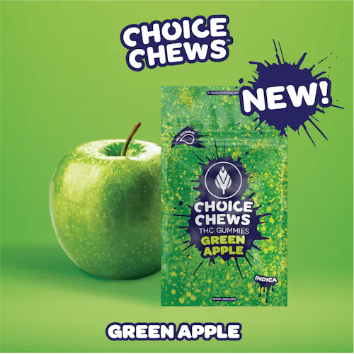 Choice Chews Bookworm Raz Apple THC Gummies (100mg)-active