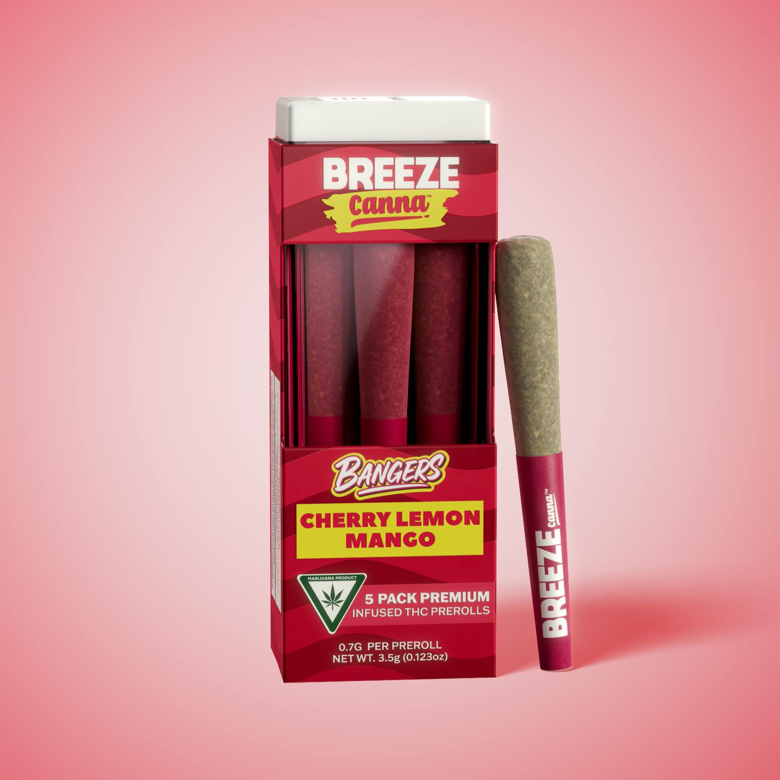 Breeze - 5-Pack .7g Infused Prerolls - Cherry Lemon Mango