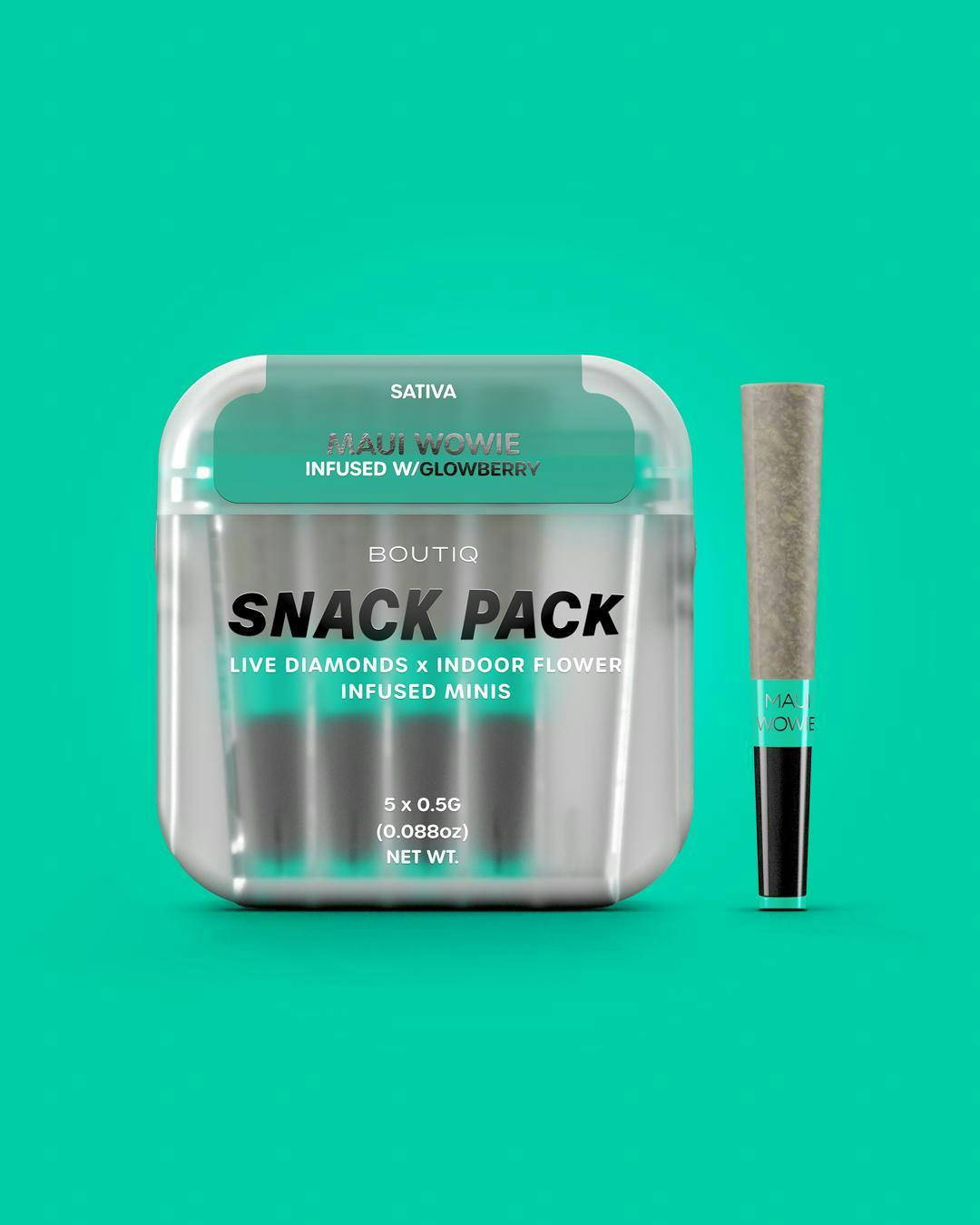 Boutiq Snack Pack | Maui Wowie x Glowberry | Sativa (5 x .05g) | Diamond Infused Prerolls