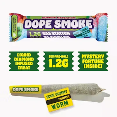 Dope Smokes - 1.2g Liquid Diamond Infused Preroll - Sour Gummy Worm - PRE_ROLLS by Dope Smokes at King of Budz