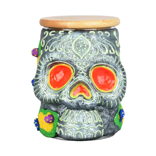 Voodoo Skull Glass Jar-active