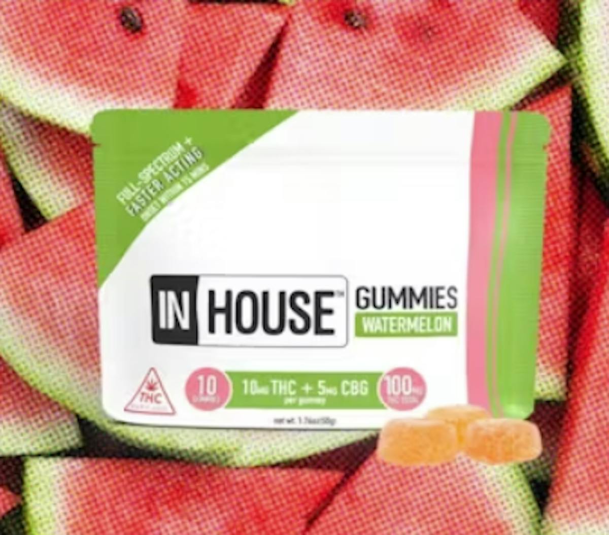 Photo of In House 2:1 Watermelon Gummies 100mg 10pk (THC:CBG)