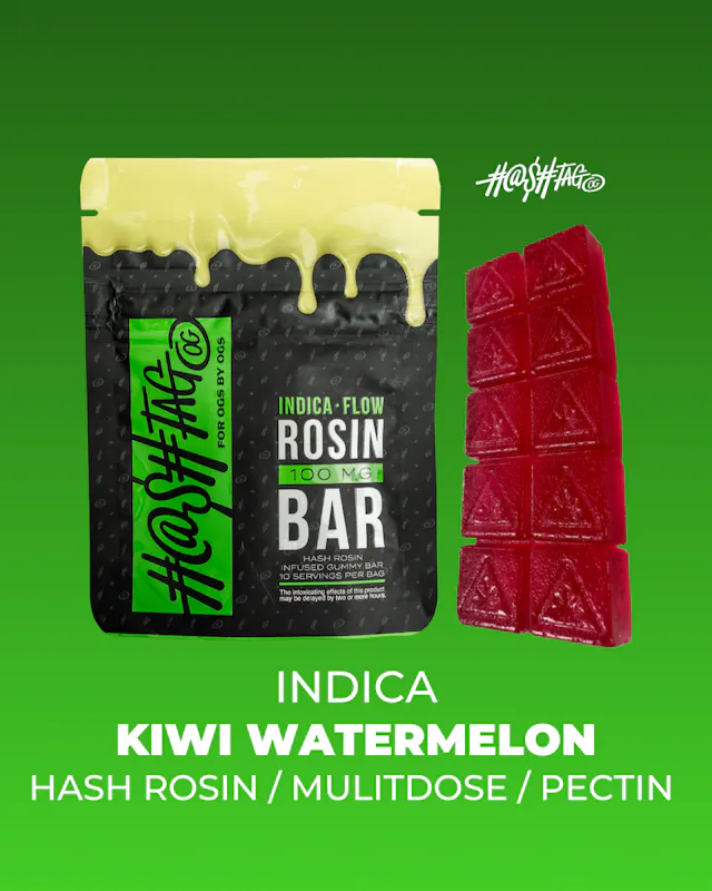 Hashtag OG Hash Rosin Gummy Bar Kiwi Watermelon 100mg (indica, gummies, 2.8g)