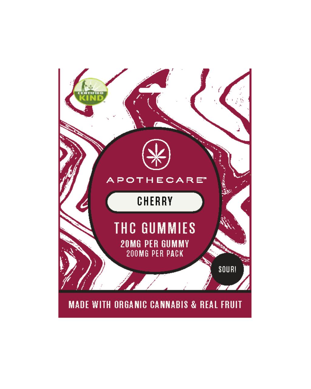 Apothecare | Certified Organic Sour Cherry THC Gummies | 200mg