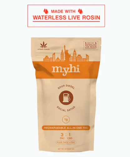 MYHI | SOCIAL SATIVA 3:1 THC:CBD | SOUR DIESEL | LIVE ROSIN AIO | 1G-3