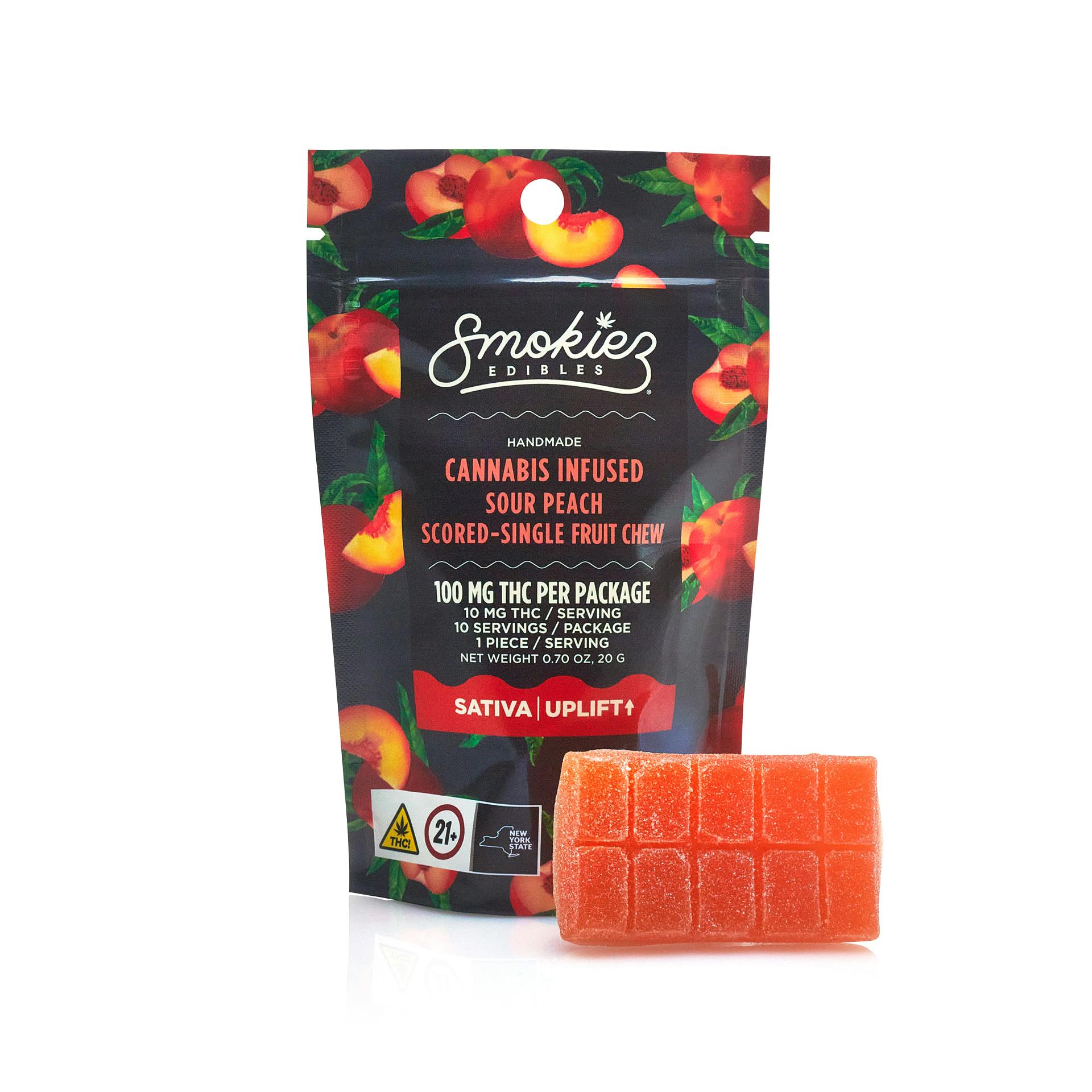 image of Sour Peach Sativa Scored-Single Piece 100mg THC Fruit Chew