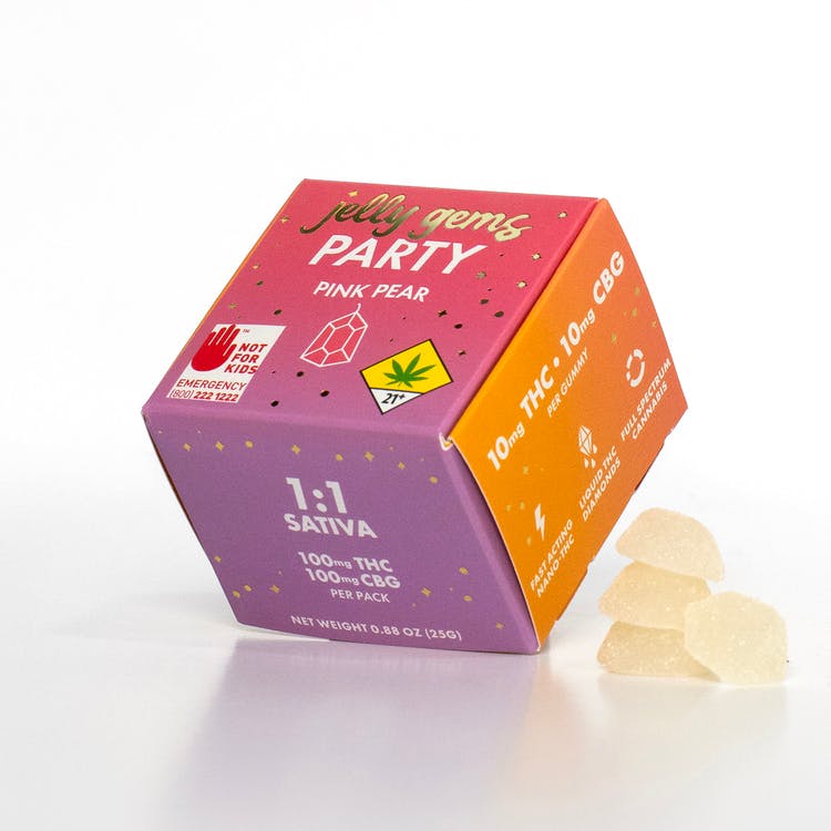 Jelly Gems: THC/CBG 1:1 Pink Pear Party (Sativa) - 10pk 200mg