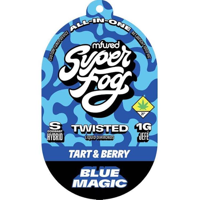 TYPE: Sativa Dom. Hybrid TASTING NOTES: Tart & Berry -- Abraca-DAB-ra! Blue Magic is here to cast a spell on your taste buds. With a blue raspberry apple wizardry flavor, you’ll taste the alchemy in every puff. Enjoy the enchantment of Blue Magic. -- TWISTED is a flavorful, high-strength concentrate that uses melted THCa diamonds for potency and all-natural terpenes for unique flavor profiles that are exciting and familiar. -- Powered by the Mfused Jefé: + High potency effects from melted THCa diamonds + Mouth-watering flavors from all-natural terpenes + New ergonomic shape is comfortable, discreet and convenient + Custom-designed atomizer is tuned for the most authentic expression of our extracts + Designed, tested and developed in the U.S. with our aerosol testing laboratory + Spark Button allows for a fully customized cannabis experience + Button controls device ON/OFF, cold-start and variable temperature settings + Fast charging via USB-C with multi-day battery endurance + Zero harmful additives + Independently tested to ensure product safety