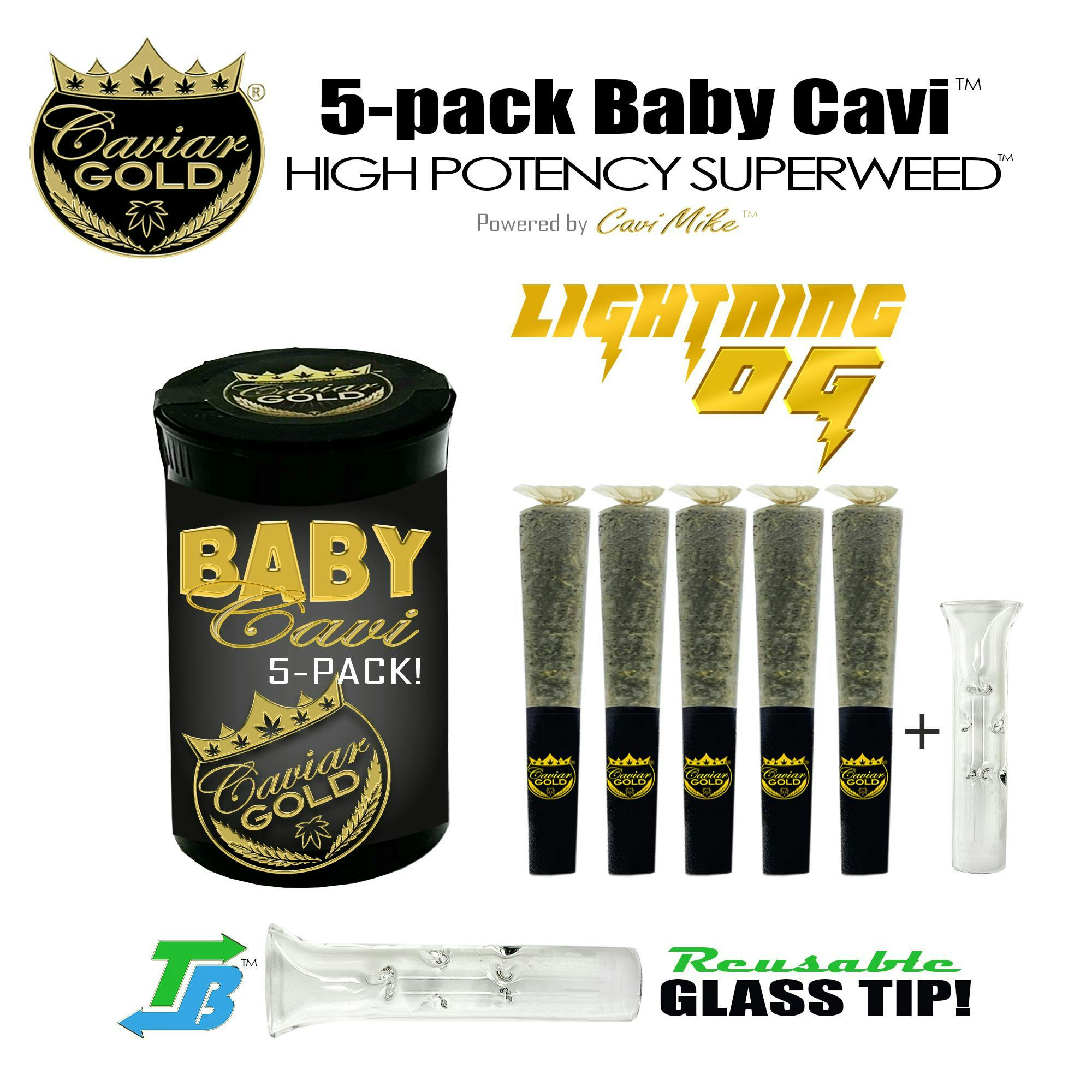 Product: CAVIAR GOLD | LIGHTNING OG (BABY CAVI) | INFUSED PRE-ROLLS | 5 x 0.5G INDICA/HYBRID