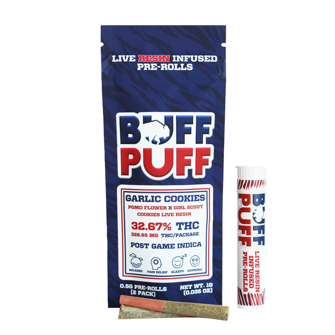 Buff Puff - 2 Pack Live Resin Infused .5g Prerolls - Garlic Cookies