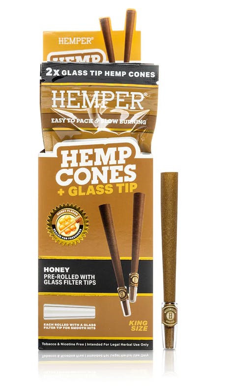 Accessories | Hemper | King Size Hemp Cones + Glass Tip | Honey | 2pk