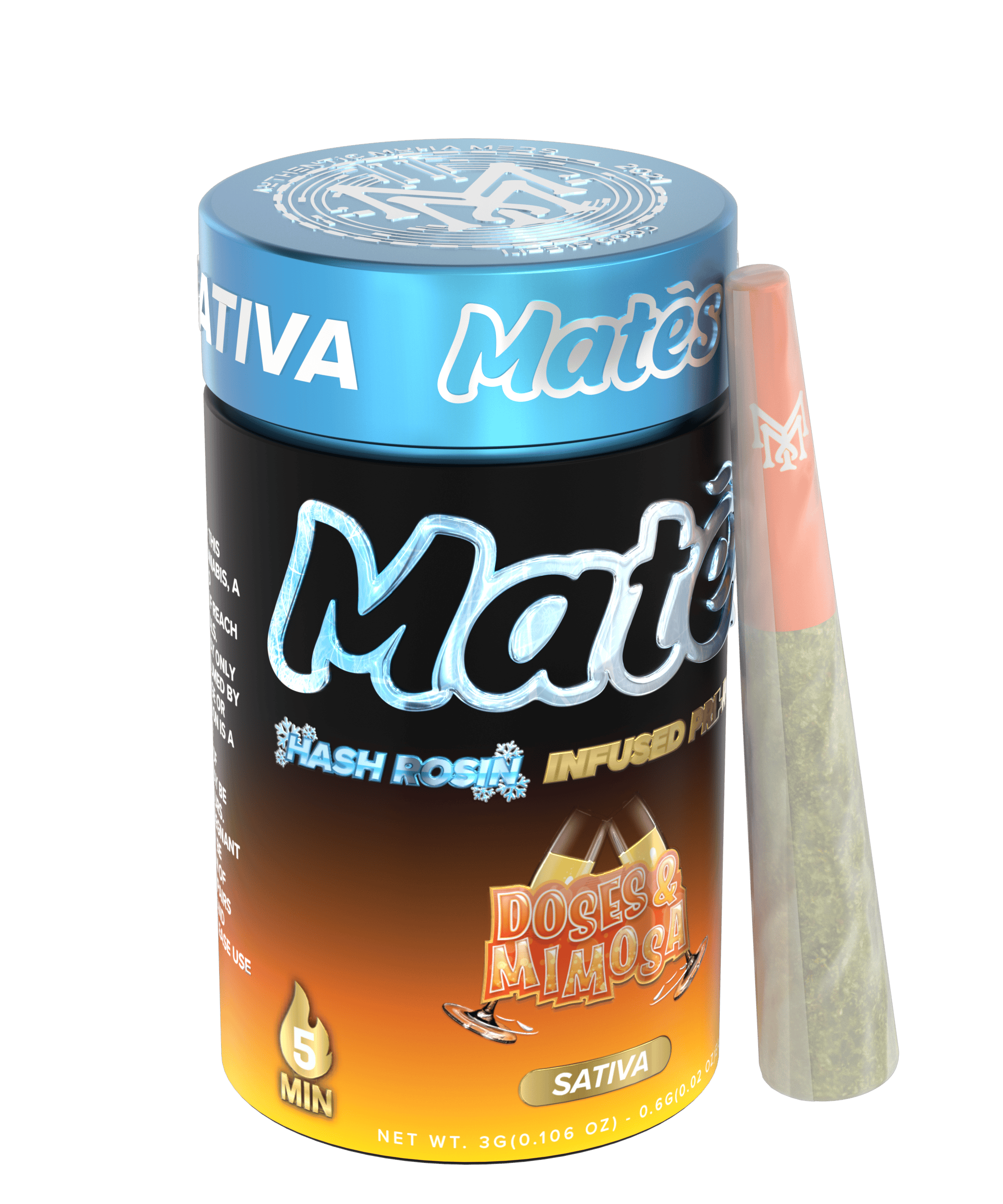 Product: Muha Mates | Doses & Mimosas | Hash Rosin Infused Pre-roll Pack | 0.6g x 5 (3g) | Sativa
