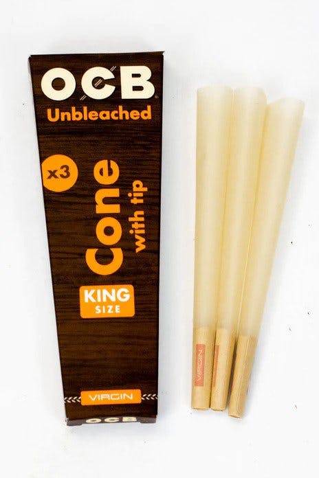 OCB Pre-Rolled Cone - Virgin Unbleached Rolling Paper - King Size - 3 Pack