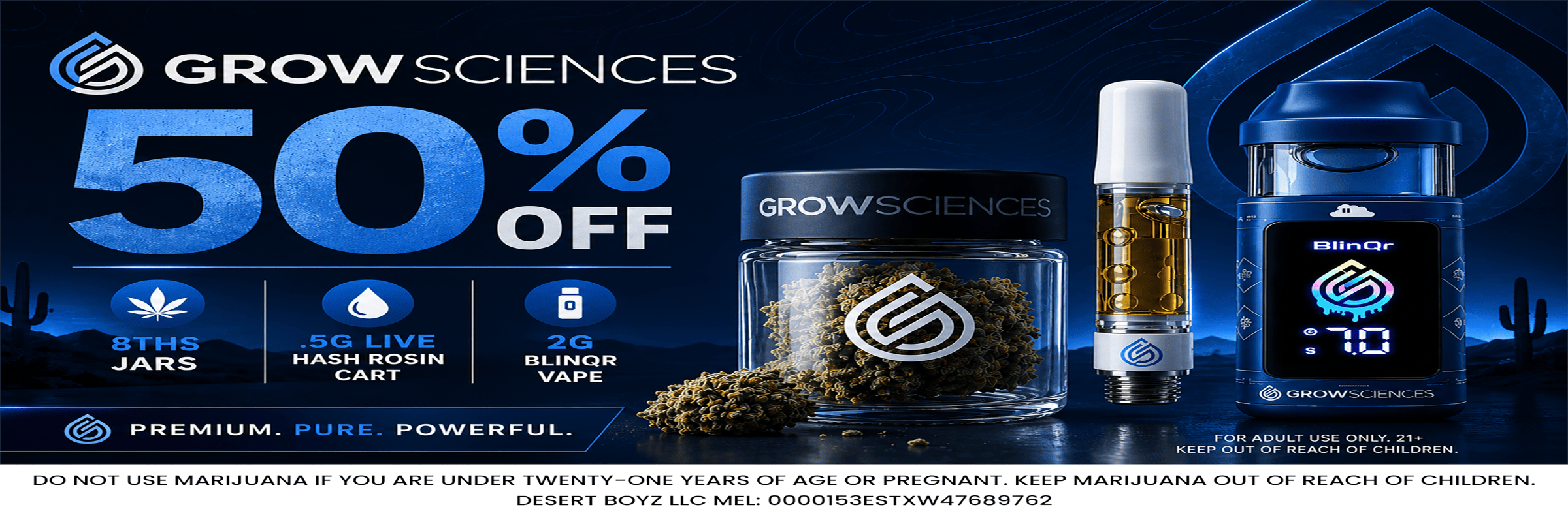 50% OFF | 2g BlinQr - Flower - Live Hash Rosin Cart .5g | Grow Sciences