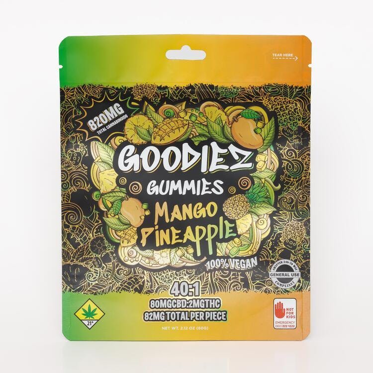 Buy Goodiez Goodiez Gummies 40:1 CBD:THC 820mg - Pineapple