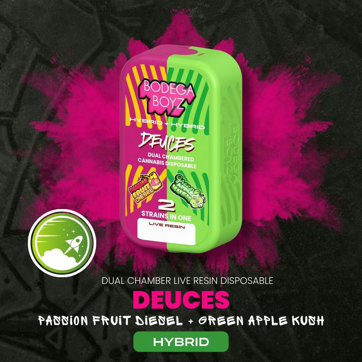 BODEGA BOYZ Deuces | Passion Fruit Diesel x Green Apple Kush | Live Resin  Dual Chambered Disposable - Strain Stars Cannabis Dispensary in NY