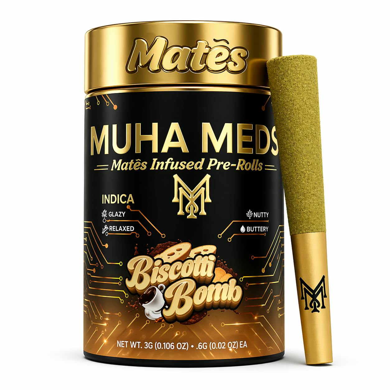 Muha Mates - 5-Pack .6g Infused Prerolls - Biscotti Bomb