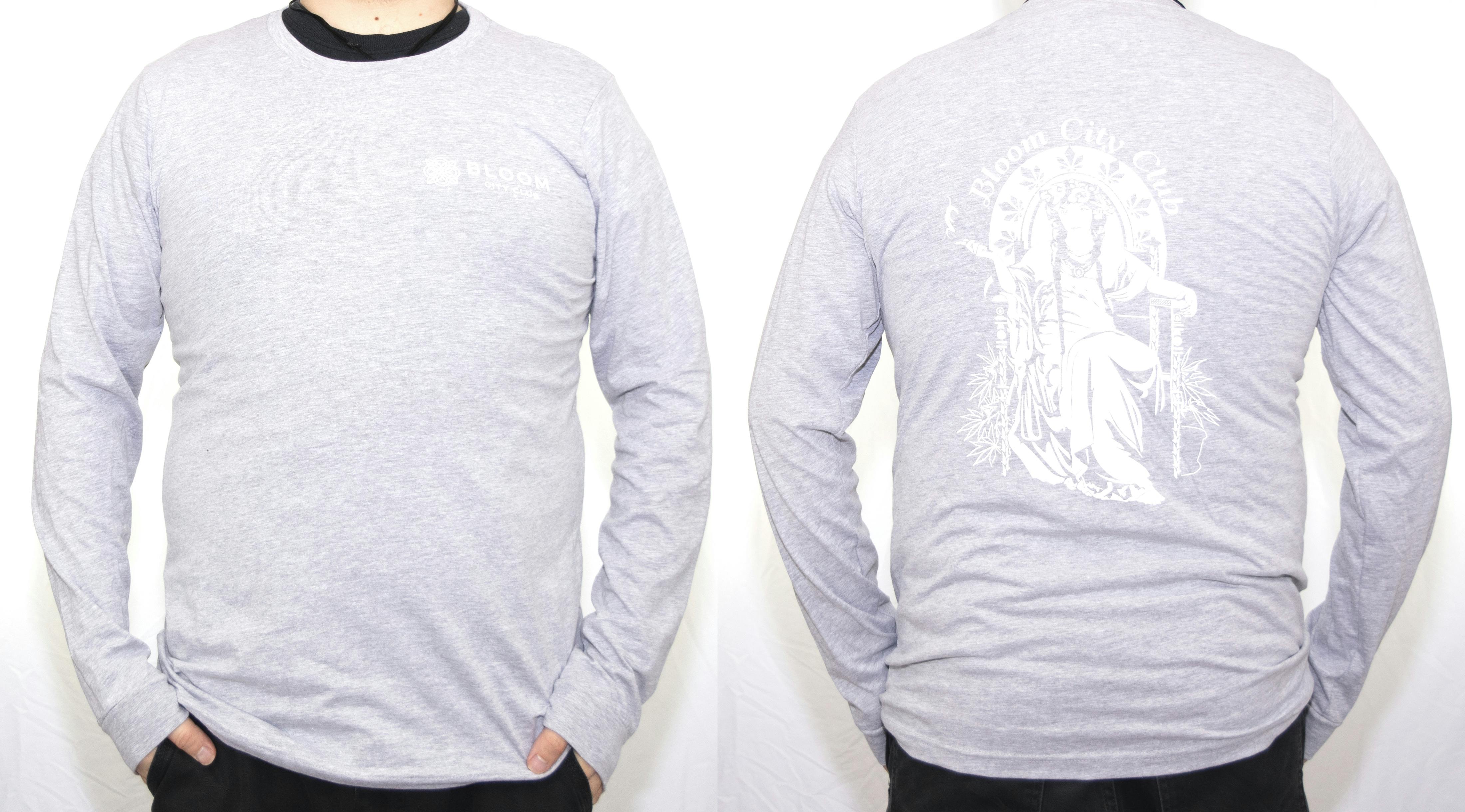 Product: Apparel | Bloom City Club Long Sleeve Tee | Grey or Black | Various sizes | Bloom Brand