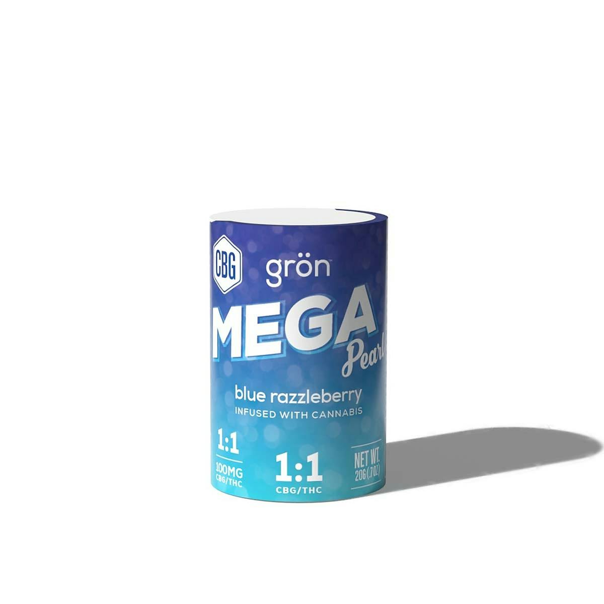 Photo of Gron 100mg 1:1 THC:CBG High-Dose BLUE RAZZLEBERRY Solventless Mega Pearl