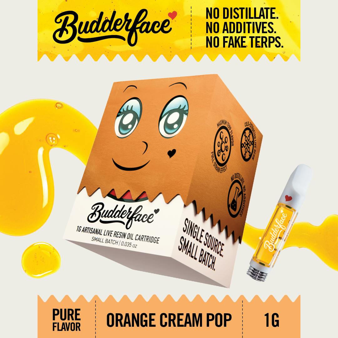 BUDDERFACE | Orange Cream Pop | 1G | Artisanal Live Resin 510 Disposable Cart