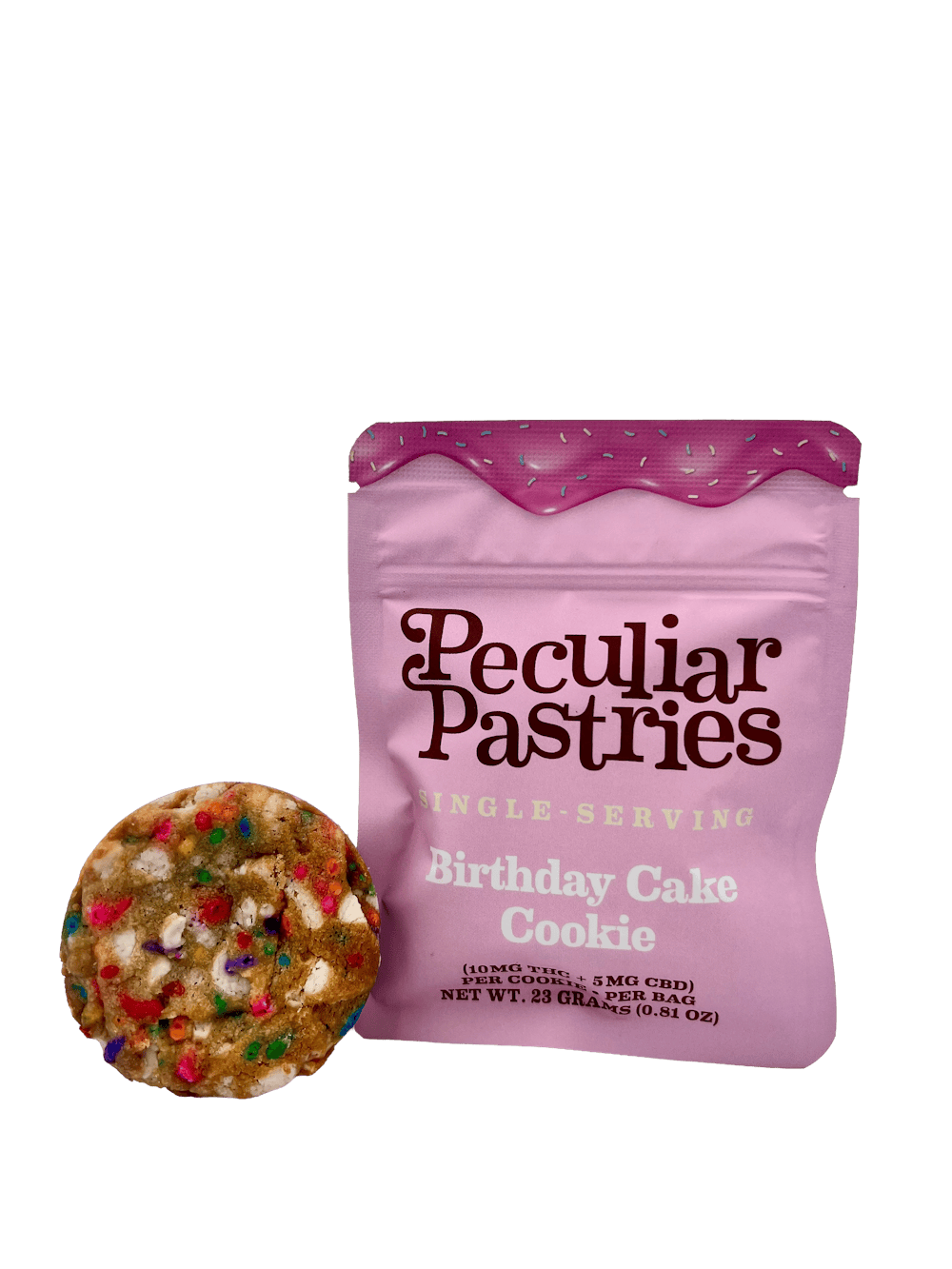 Product Single Serve Cookie | Birthday Cake | 10mg THC: 5mg CBD | Peculiar Pastries