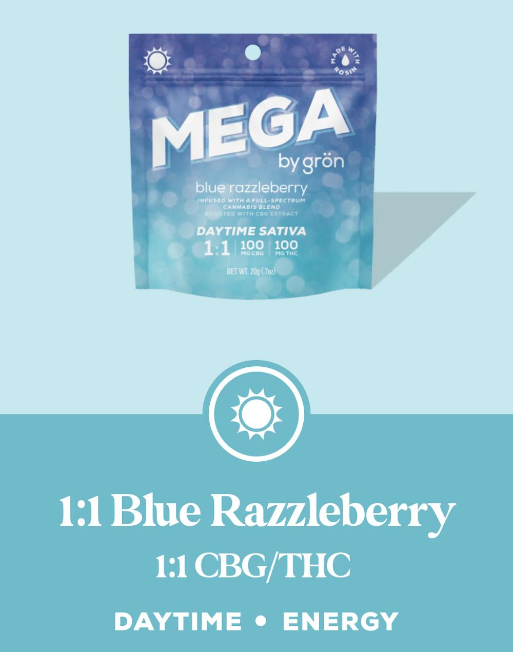 Product Mega Pearl | Blue Razzleberry (S) | 1:1 THC:CBG 100mg | Gron