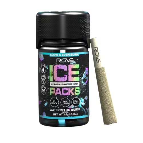 WATERMELON BURST ICE ROSIN, HASH DIAMOND INFUSED PREROLL 6PK