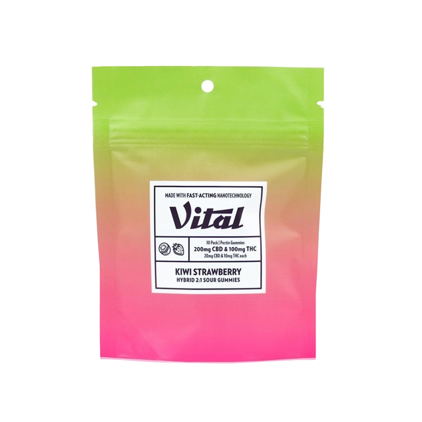 Vital Pectin Gummies: 10pk 2:1 CBD Sour Kiwi Strawberry (I) 100mg