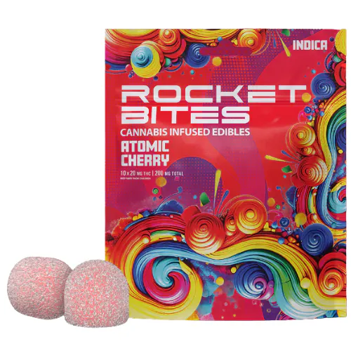 Rocket Bites Atomic Cherry Indica Gummies 200mg THC at The Fire