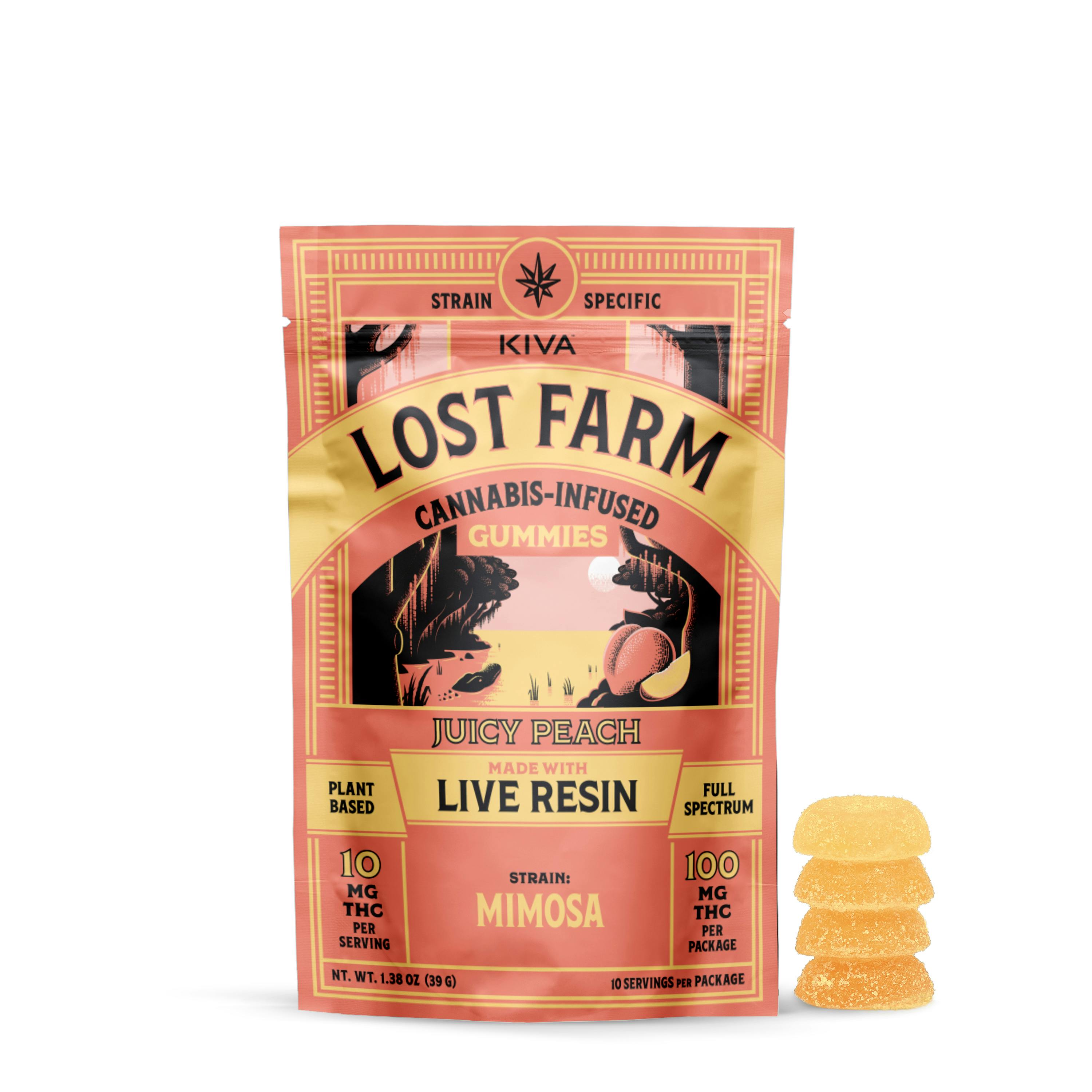 Lost Farm | Juicy Peach x Mimosa Live Resin Gummies | 10 Pack | 100mg