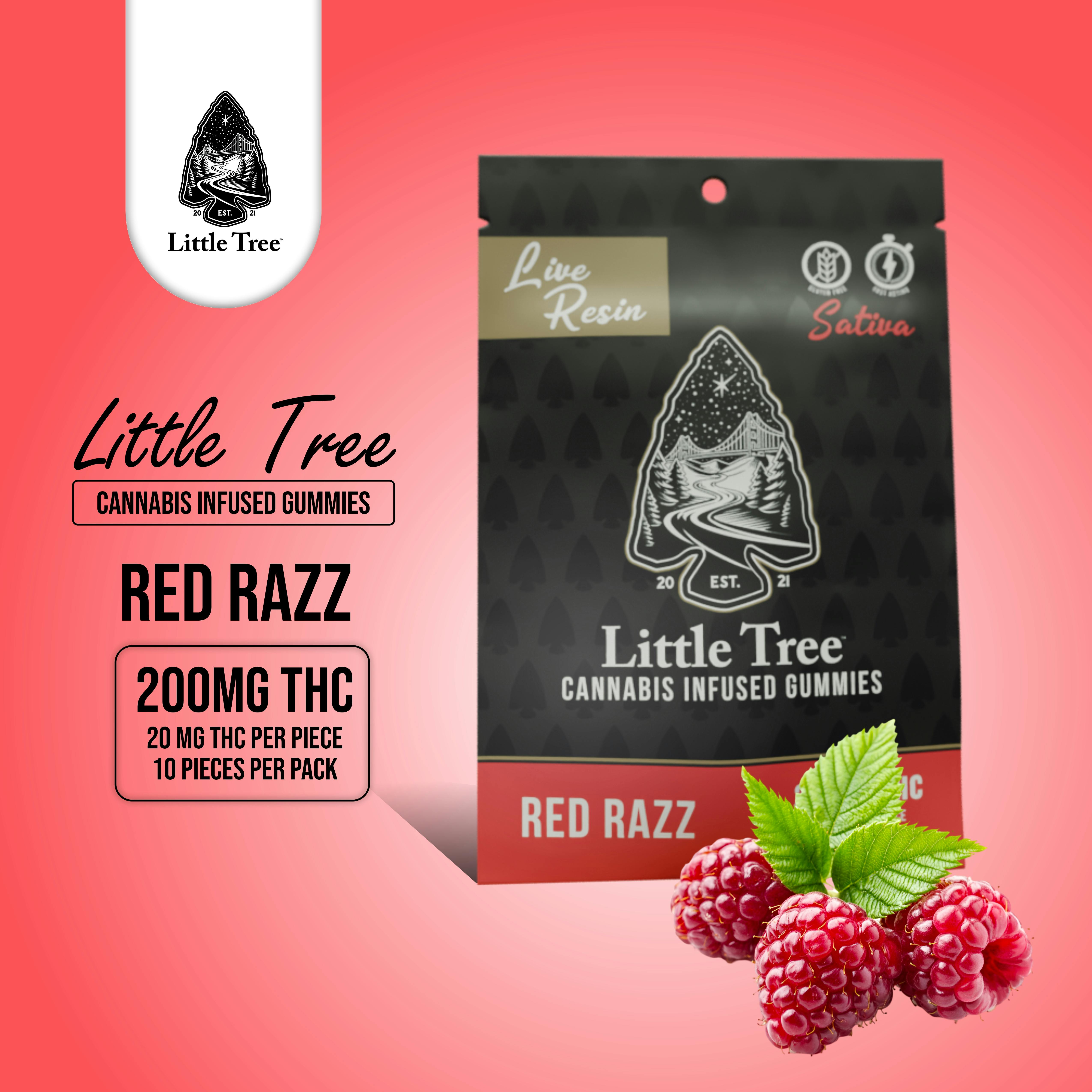 Product: Little Tree | Red Razz | Infused Live Resin Gummies | 200mg | Sativa