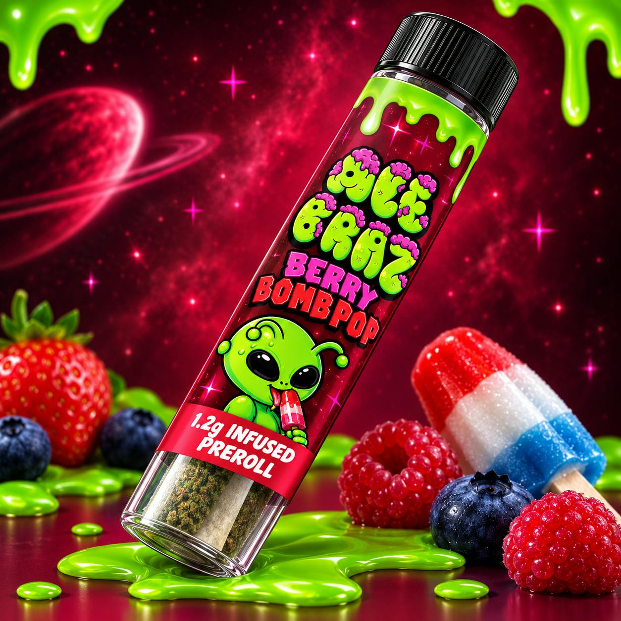 Alien Brainz - 1.2g Infused Preroll - Berry Bomb Pop
