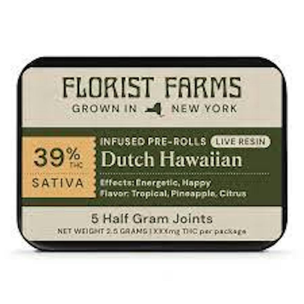 Product Live Resin Infused Preroll | Dutch Hawaiian (S) | .5g Total) 5 pack | Florist Farms