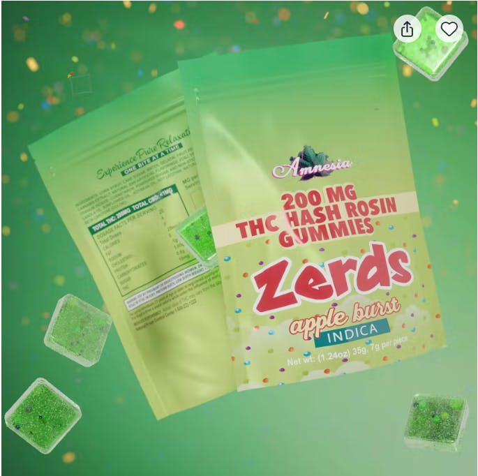 Amnesia - Zerdz Apple Burst - 200mg Hash Rosin Gummies 5ct