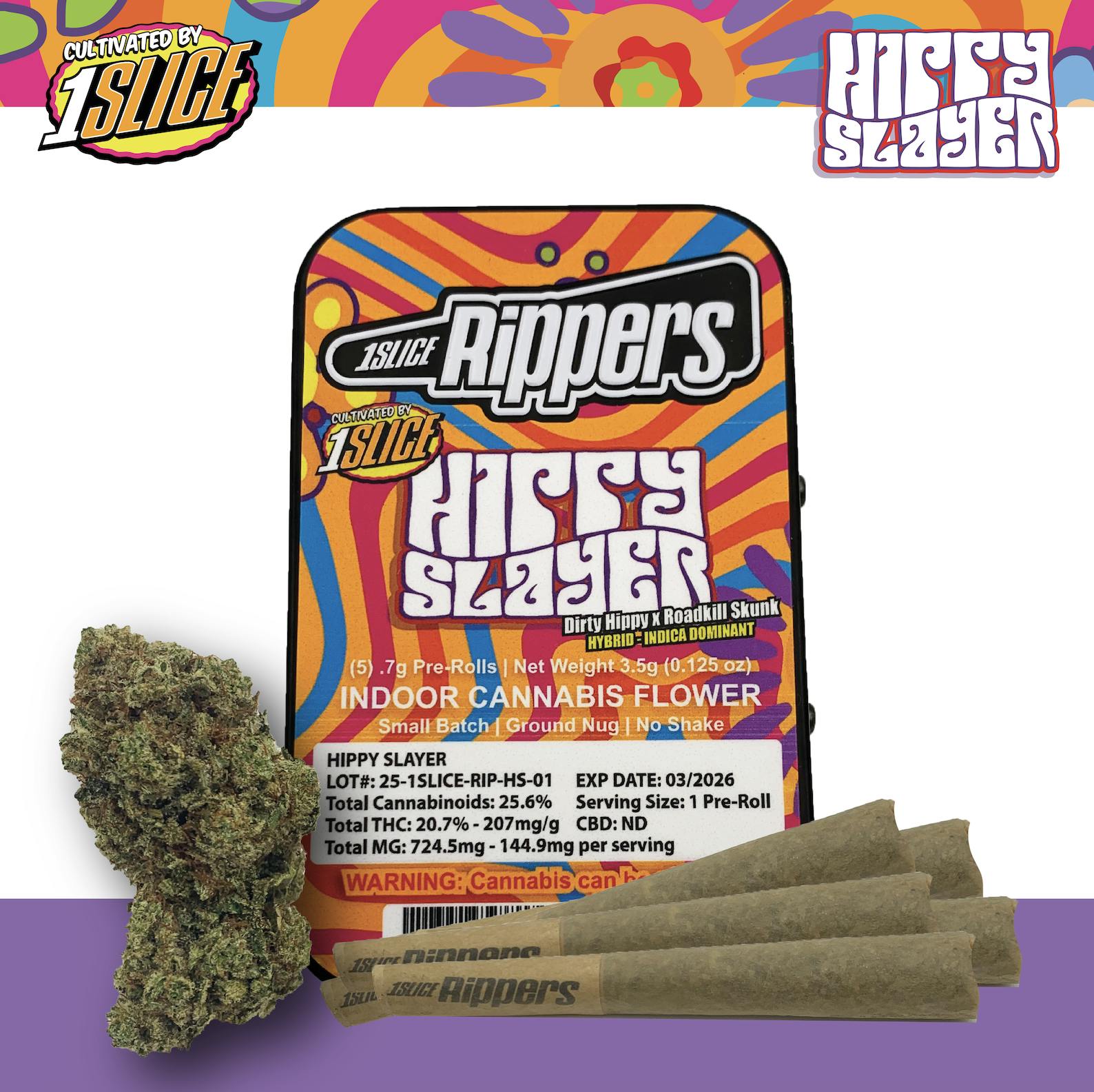 1Slice | 0.7g Pre-Roll 5pk (3.5g) | Hippy Slayer