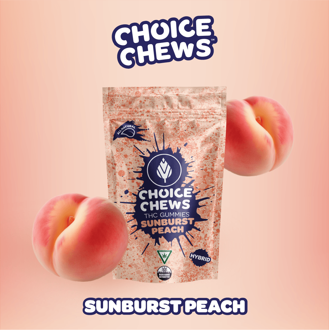 Product: CHOICE CHEWS | SUNBURST PEACH - GUMMIES | 200MG | HYBRID