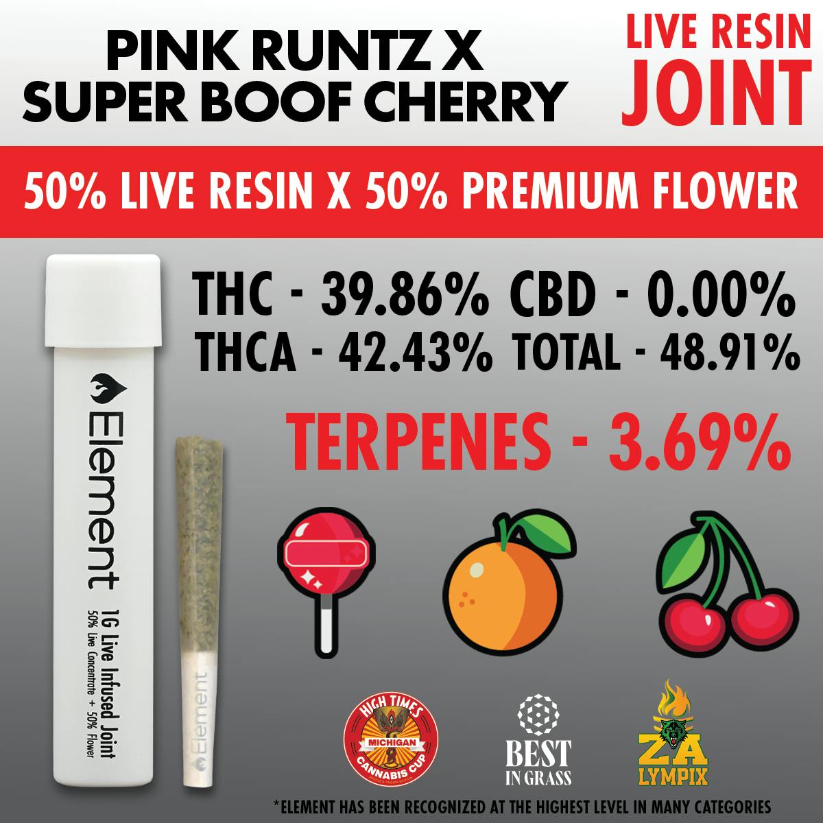 Element x Bud Hub - 1g Live Resin Joint - Pink Runtz x Supper Boof Cherry
