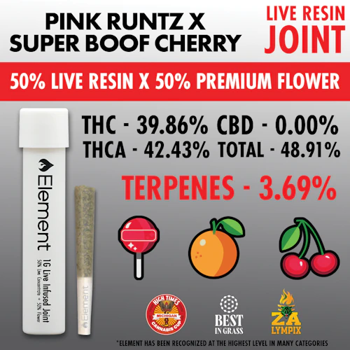 Element x Bud Hub - 1g Live Resin Joint - Pink Runtz x Supper Boof Cherry