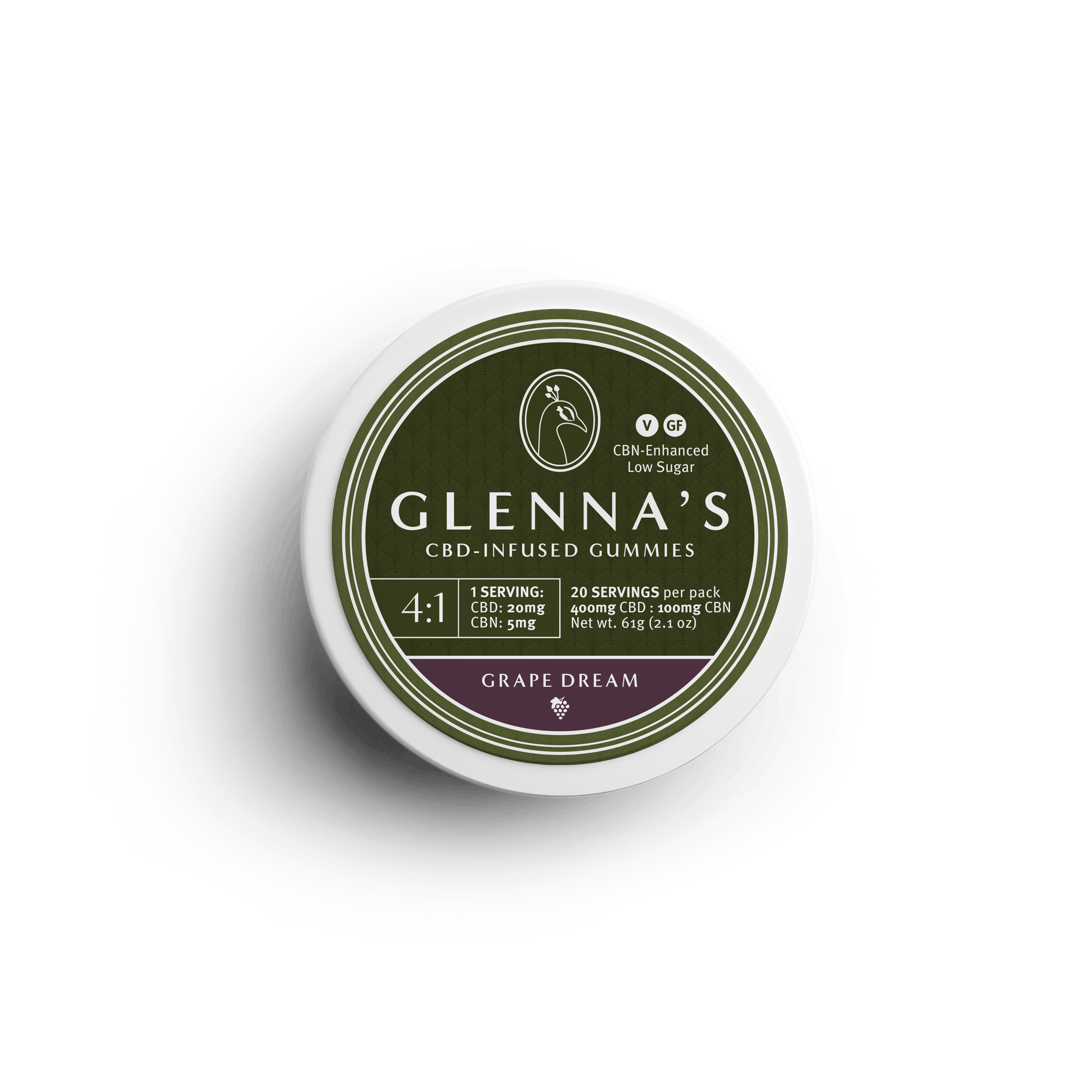 Grape Dream 4:1 CBD/CBN Gummies • 20 Pack by Glenna's | Buy Online
