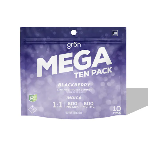 Gron: 1:1 CBN:THC Blackberry – MEGA Gummies 10pk 550mg-1