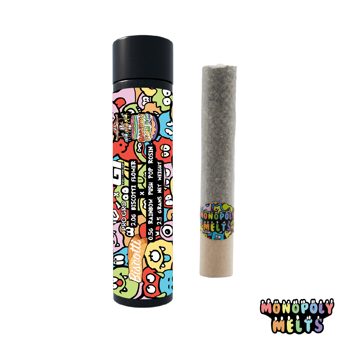 Monopoly Melts - 2.5g Hash Rosin Infused Donut - Biscotti x Rainbow Push Pop