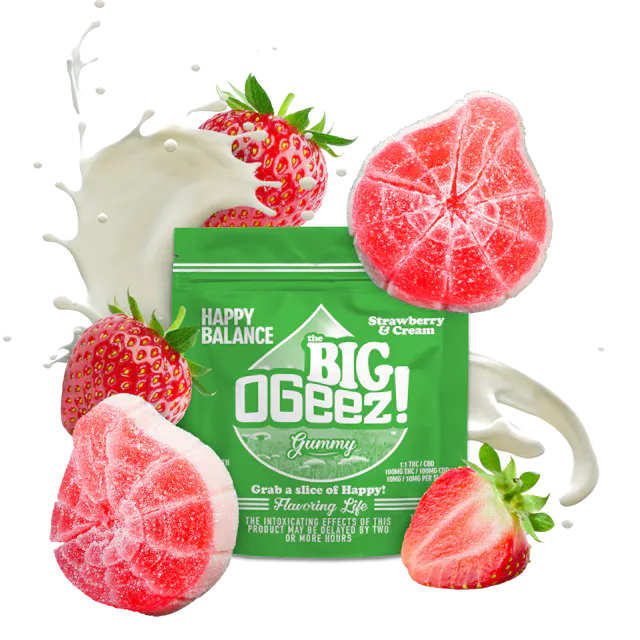 OGeez! BIG Gummy Happy Balance Strawberries and Cream 1 THC : 1 CBD 100mg (hybrid, gummies, .1g)