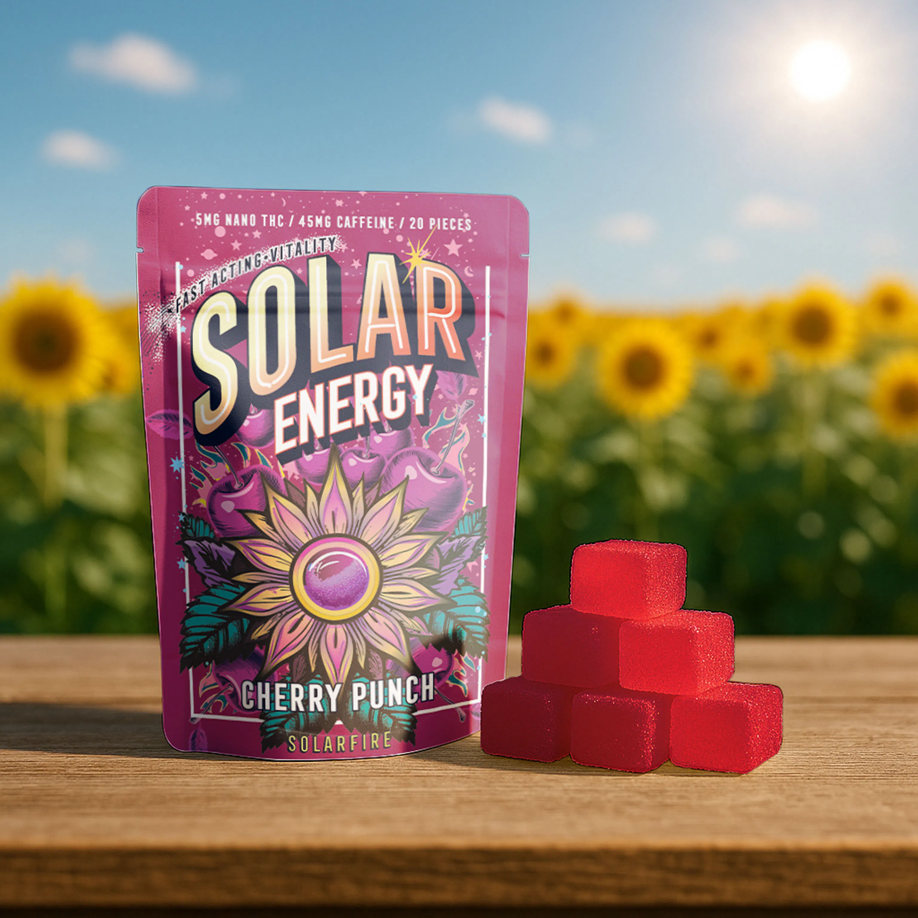 Energy | Cherry Punch w/ Caffeine | SOLARFIRE Nano Gummies | 5mg