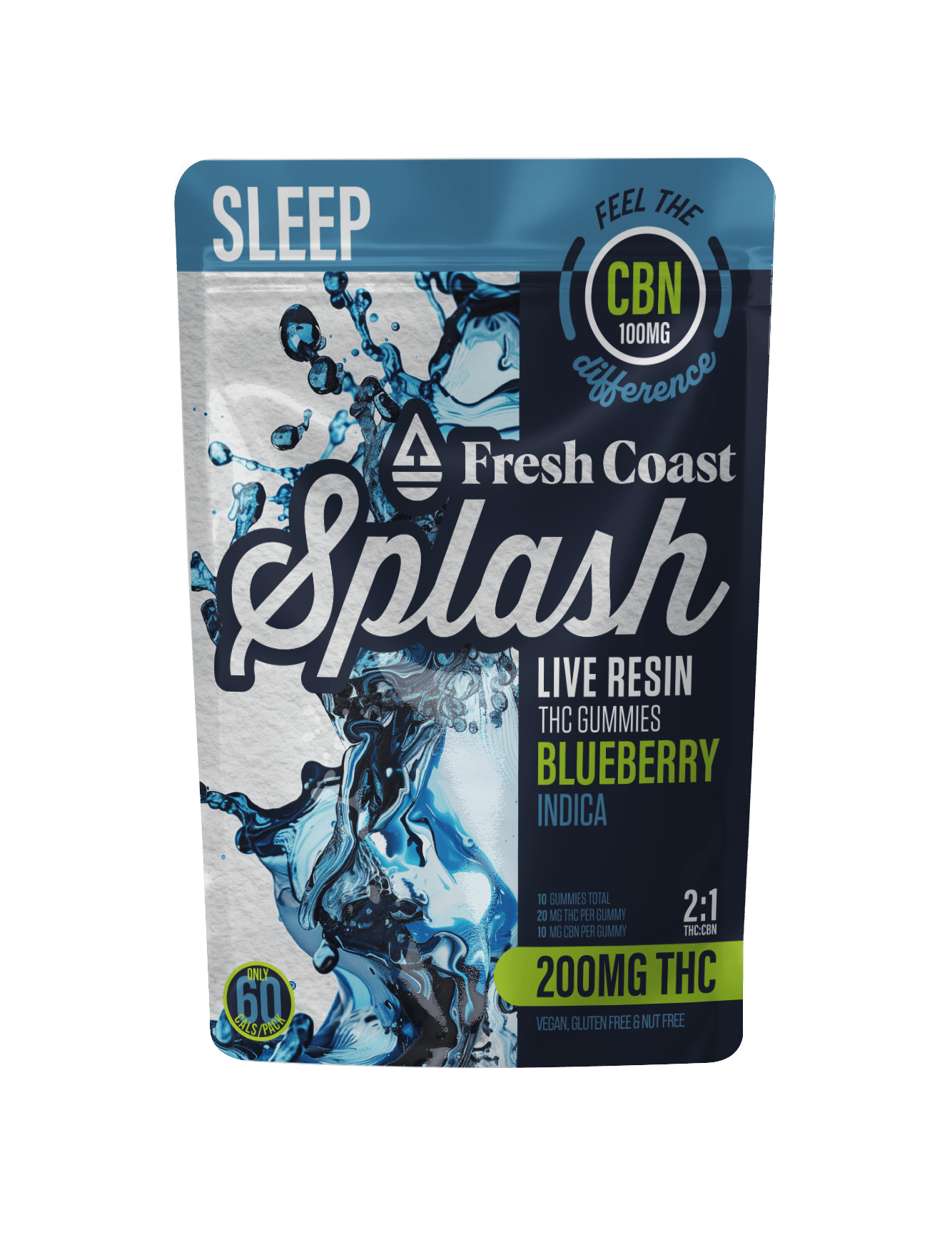 SPLASH | Live Resin Gummies - Blueberry (Indica) - 2:1, THC:CBN, 200mg