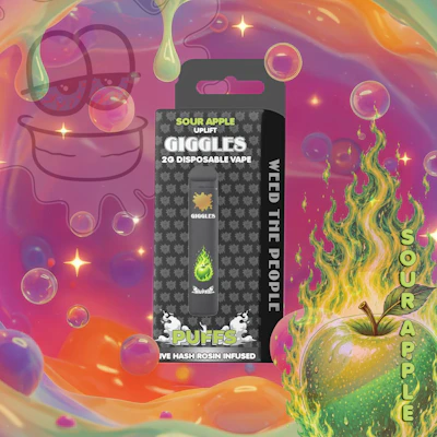 Giggles - 2g Live Rosin Disposable - Sour Apple - DISPOSABLES by Giggles at King of Budz