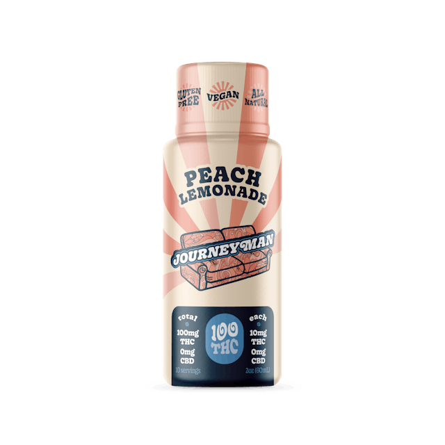 Feelin’ peachy and oh so sweet. Our stoney Peach Lemonade is a juicy sip of summer you didn’t know you needed. Vegan, Gluten Free and All-Natural · Made from scratch in-house with a recipe that complements the cannabis 100mg THC · 2oz bottle 10 capfuls, 10mg THC per capful
