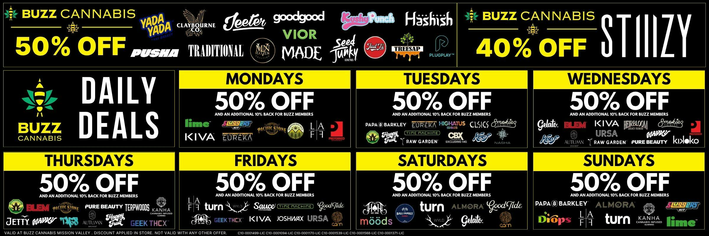 Daily Deals at BUZZ La Mesa. Different brands on special daily. 