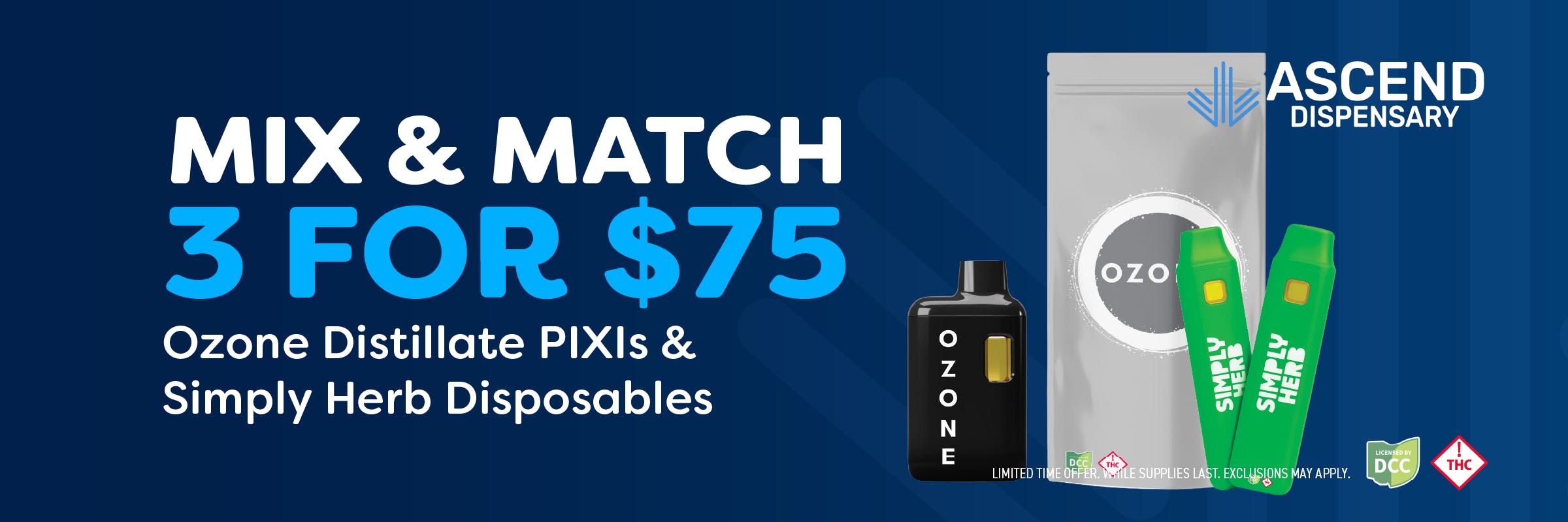 3/$75 Ozone + Simply Herb dist. 1g Disposables