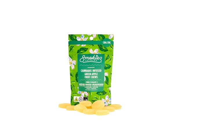 Smokiez Sweet Green Apple Fruit Chews 100mg THC:CBG 1:1  10 Piece